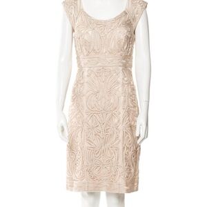 Sue Wong Beige Embroidered Midi Dress